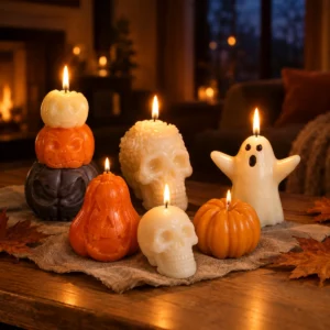 Coffret de 6 bougies Halloween artisanales suisses allumées