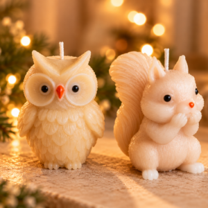 bougies hibou et écureuil en fête